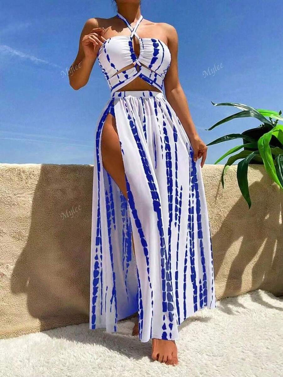 Nieuwe Europese en Amerikaanse stijl bikini 3-delige set met cover-up, sexy zomer strandvakantie badmode