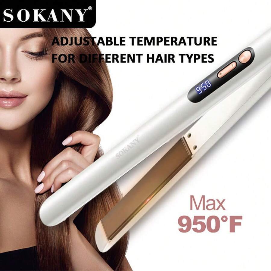 SOKANY Pinza cerámica multifuncional SOKANY, alisador de cabello, pinza de alisado. Tres en para rizar y alisar en seco y húmedo, temperatura ajustable hasta 950 grados, pantalla LED, calentamiento rápido, cola giratoria 360 grados, apto para familias y salones de belleza.