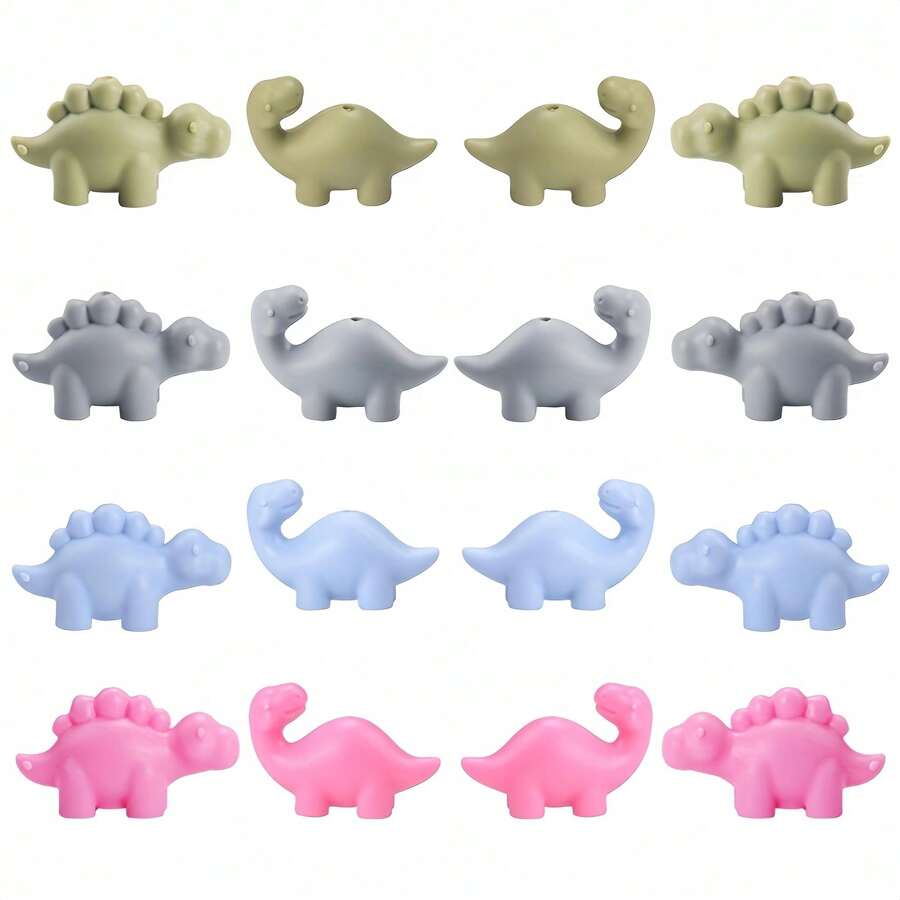 12/16Pcs 3D Diplodocus Stegosaurus Shaped Silicone Bead Mix Set, Cartoon Animal Silicone Focal Beads, For DIY Production Of Various Handicrafts Beaded Pen Keychain Pendant