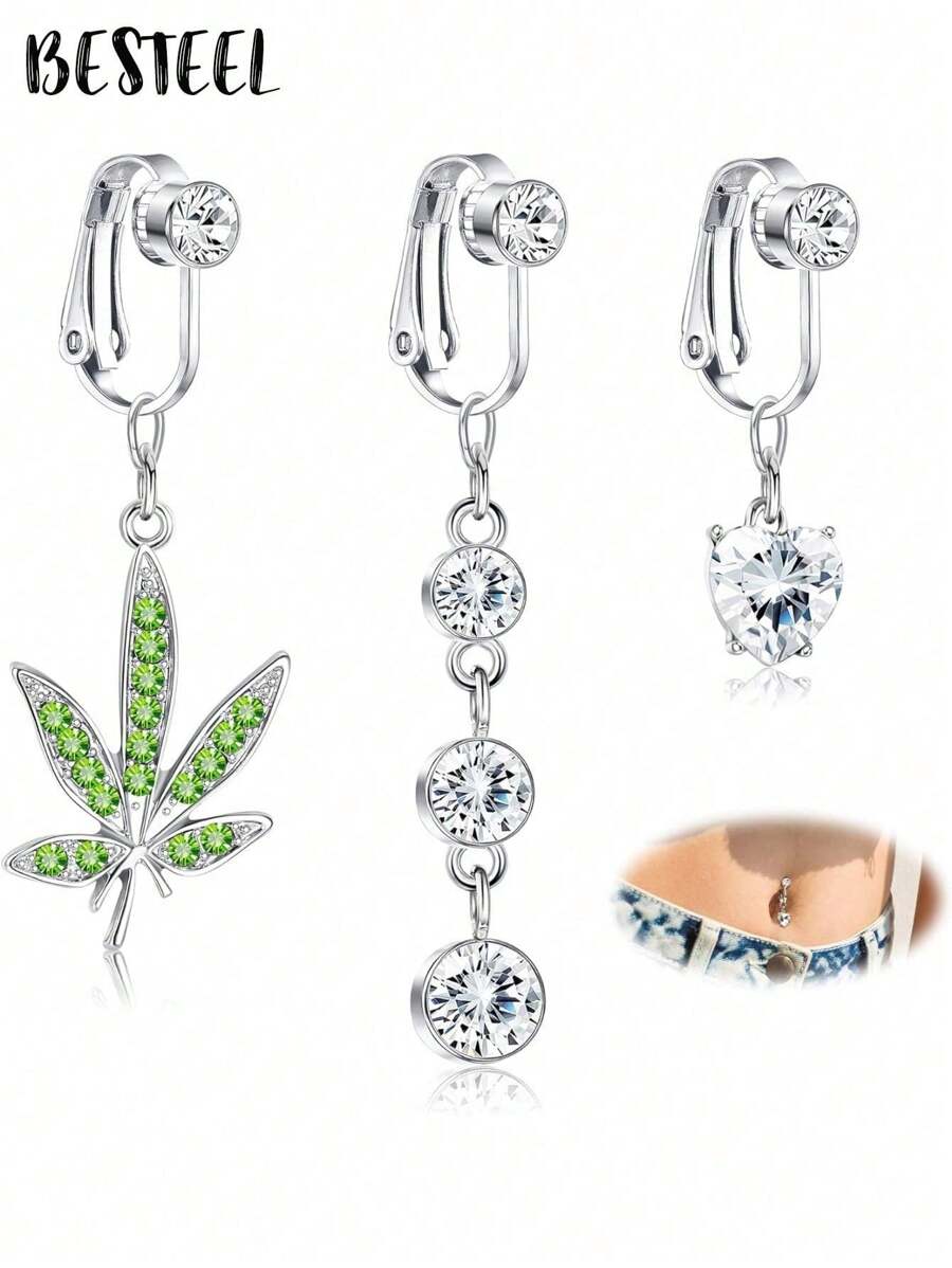 BESTEEL 1 buc Inele de burtică fals Piercing pentru buric fals pentru femei Piercing pentru buric fals Piercing pentru buric fals Inel pentru buric fals din oțel inoxidabil fără piercing