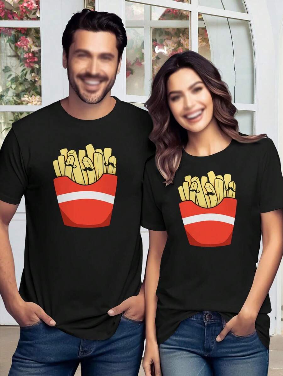 Lovers' T-Shirts Cute Fries Cartoon Food Pun T-Shirt For Ladies - Fries Puns