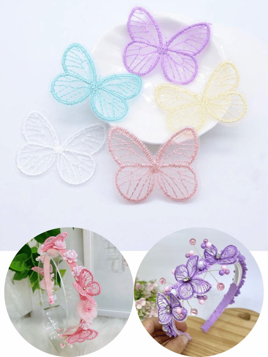 20 Pcs 46x39mm Patches Bordados De Malha Borboleta Requintado Para DIY Headwear Grampos De Cabelo Decoração Roupas Chapéu Acessórios