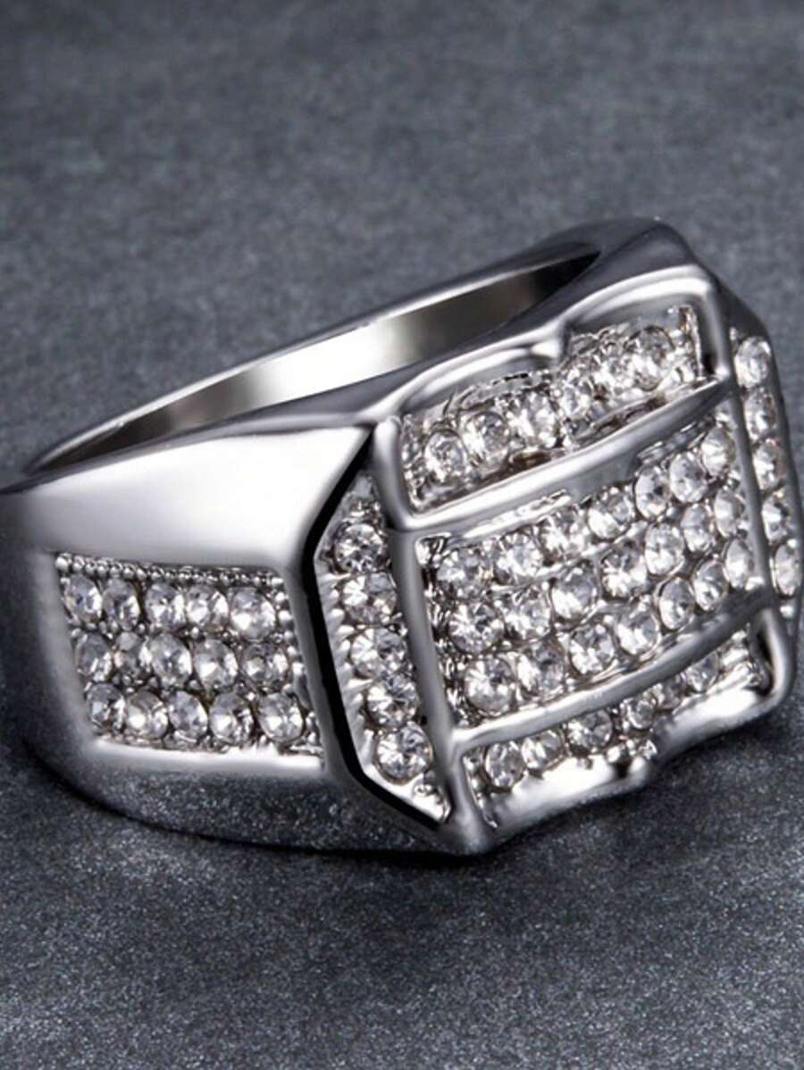 1pc European & American Fashion Hip Hop Diamond Inlaid Ring, Suitable For Men, Wedding, Engagement, Daily Wear