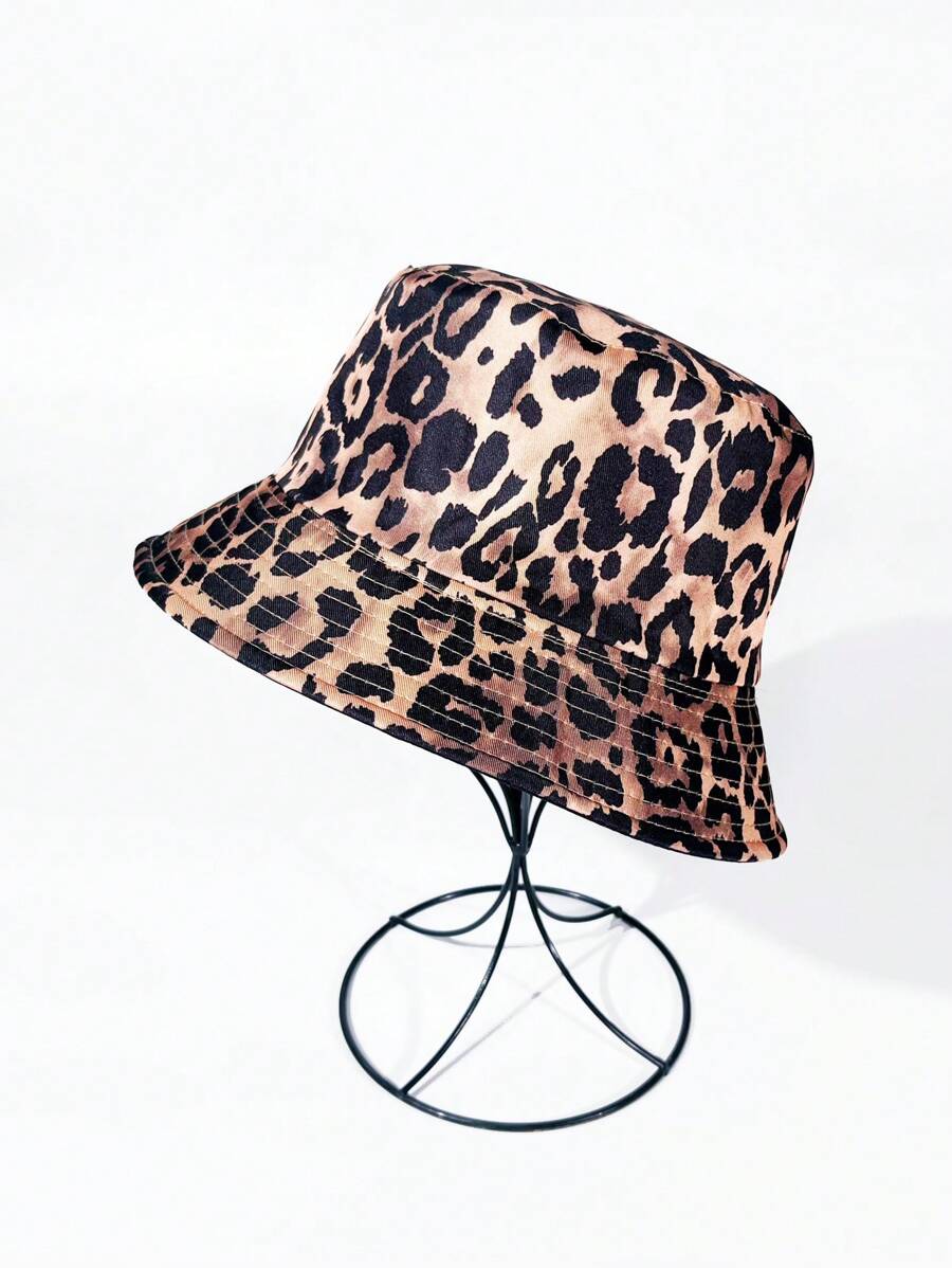 1 buc. Pălărie de găleată unisex de primăvară/vară cu imprimeu leopard, stil nou retro european și american, îmbrăcăminte versatilă pe două fețe, pălărie de soare ocazională la modă de stradă pentru uz zilnic
