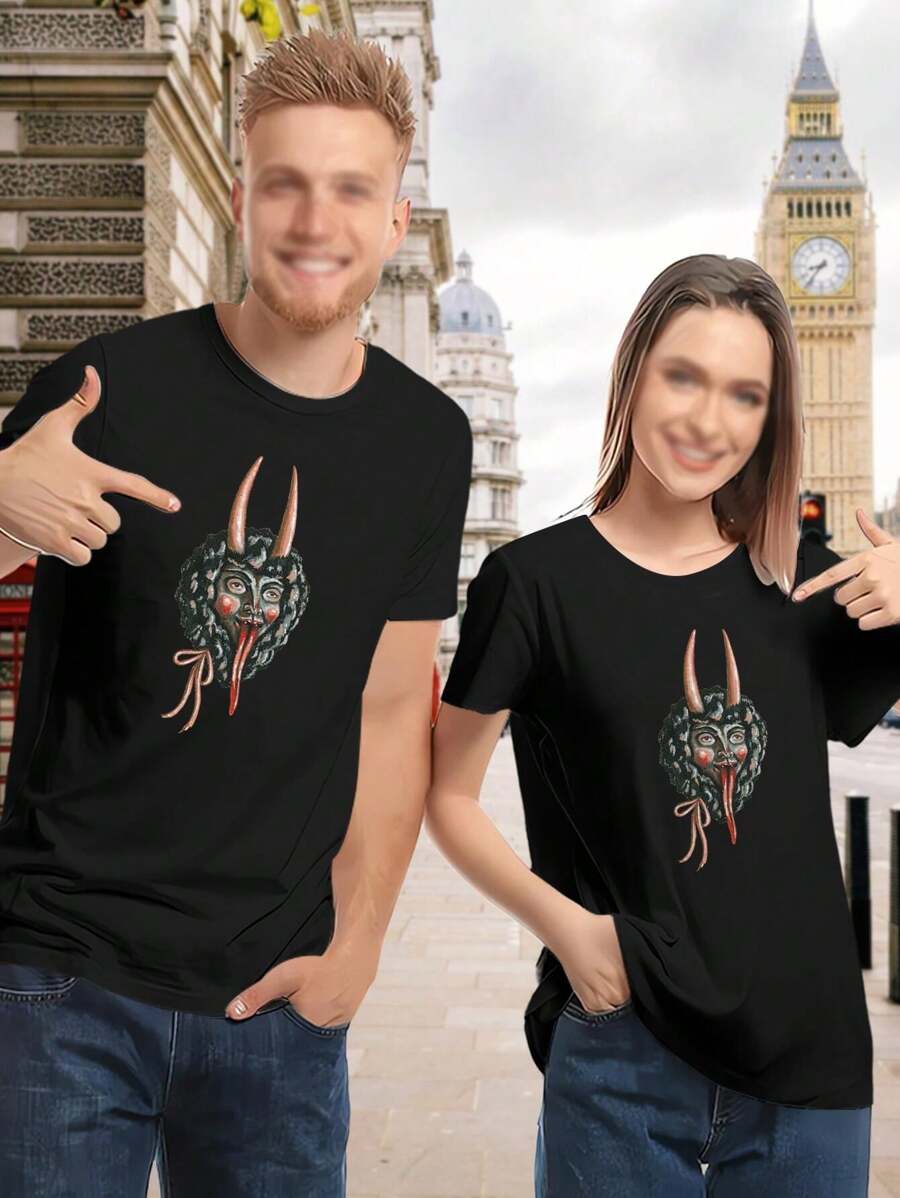 Lovers' Krampus Devil Face Christmas T-Shirts For Women Krampusnacht Occult Satanism Witchcraft