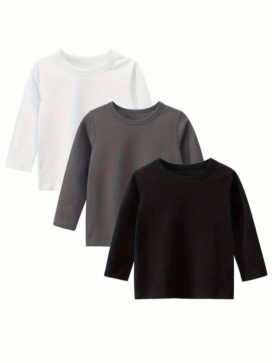 Maglietta casual per bambini, maglietta a maniche lunghe, 3 pezzi, abbigliamento per bambini, comoda e traspirante