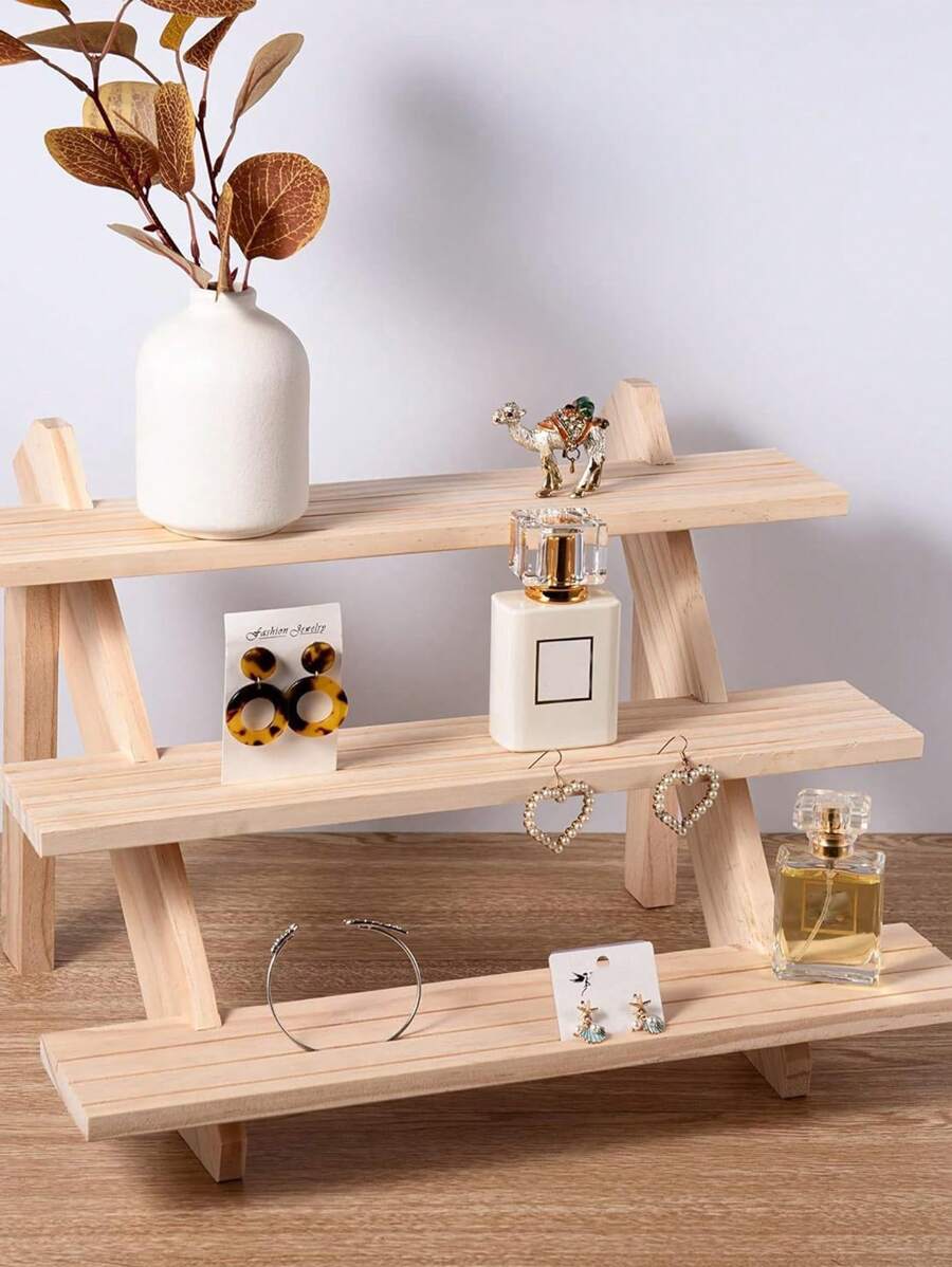 1pc 1-4 Tier Jewelry Display Stand, Wooden Tabletop Storage Organizer Rack, Multi-Purpose For Living Room, Kitchen, Garden, Dorm, Bathroom, Study, Plant Pot Shelf, Decoration Showcase Holder Back To School