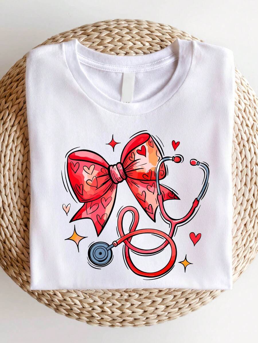 Nurse Valentines Day Shirt, Stethoscope T-Shirt, Nurse Bow Tee, Valentine Day Gift For Nurse, Coquette Bow Shirts, New Nurse T-Shirts, Nursing Tees, Nurse Life. SD-1789