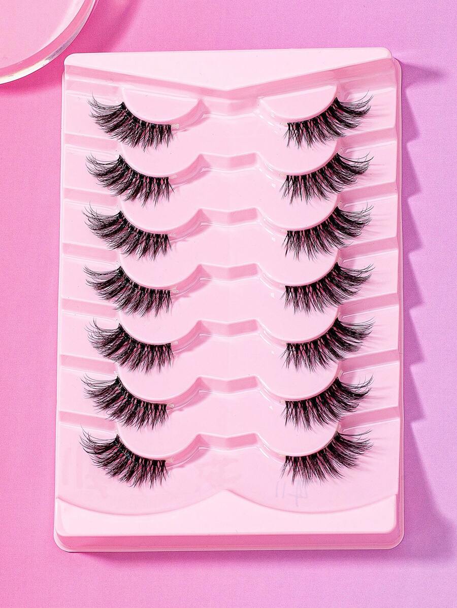 7 pares de pestañas postizas medias, pestañas postizas de visón sintético, con tallo transparente, pestañas postizas naturales y esponjosas reutilizables