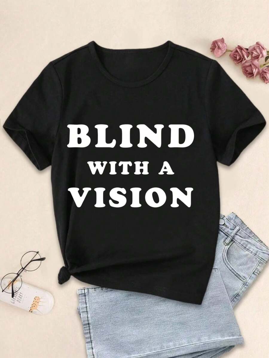 Valentine's Day Blindness Awareness T-Shirt 'Blind With A Vision' Inspirational Quote For Ladies