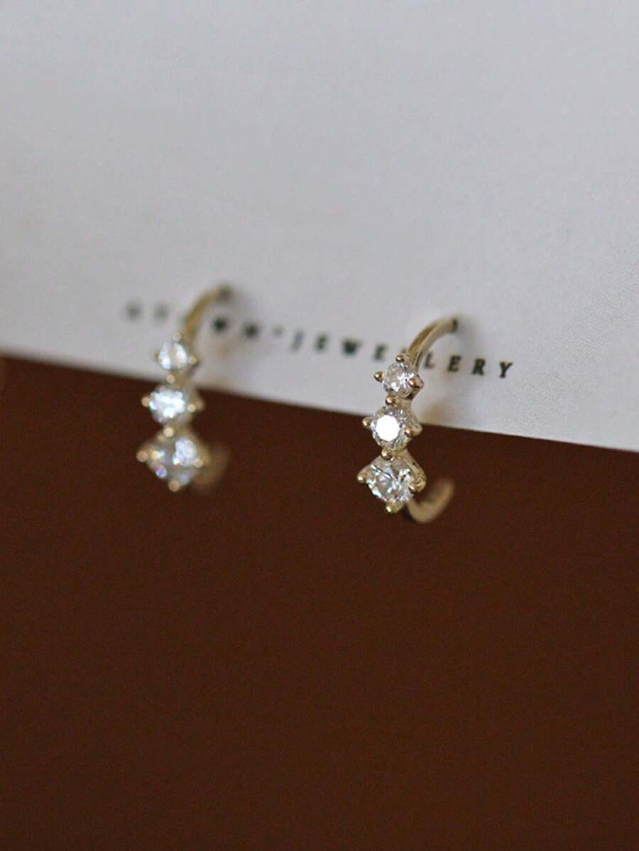 1 Pair Fashionable S925 Sterling Silver Design Cubic Zirconia Arc Shiny Earrings, Sweet & Romantic Jewelry Gift For Ladies, Friendship & Anniversary