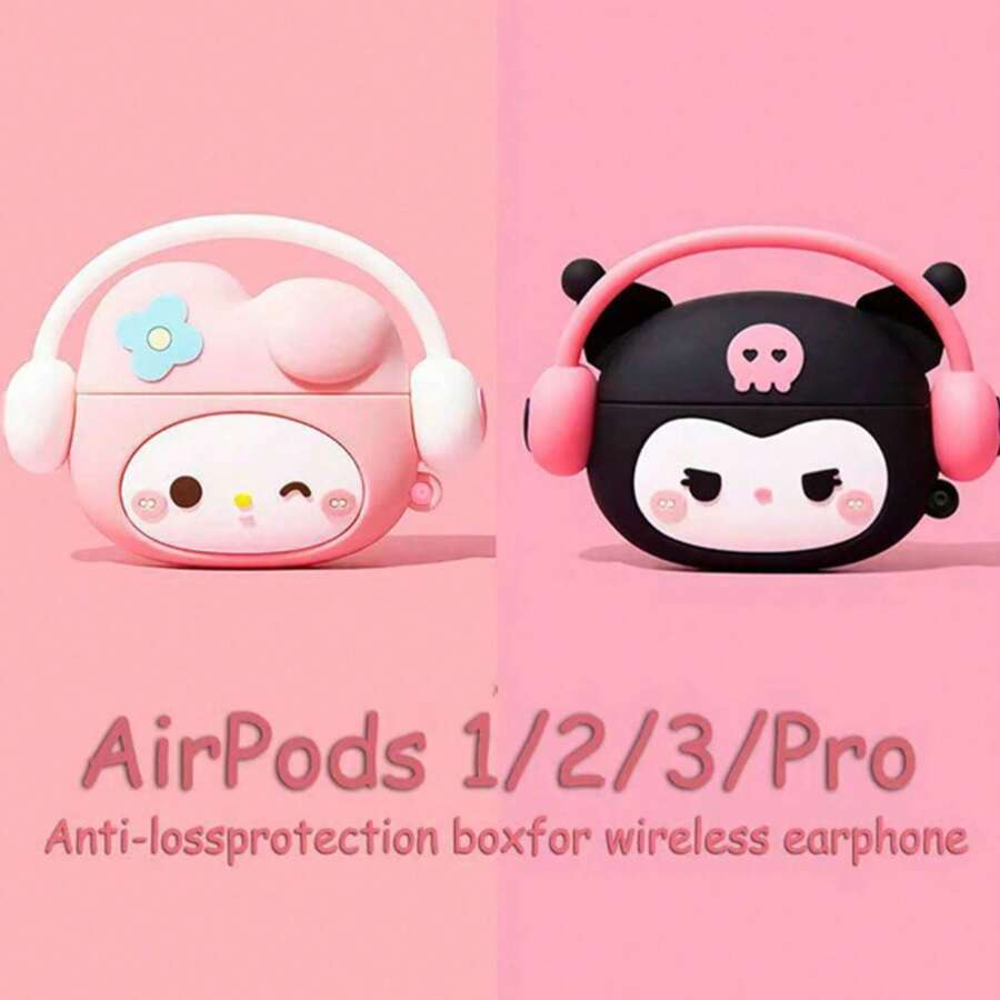 Sanrio Funda protectora de silicona con diseños de dibujos animados Sanrio Hello Kitty, Kuromi, My Melody, compatible con Apple Pro 1/2, 3, funda inalámbrica de auriculares a la moda, resistente al impacto y que permite un fácil acceso para cargar los auriculares