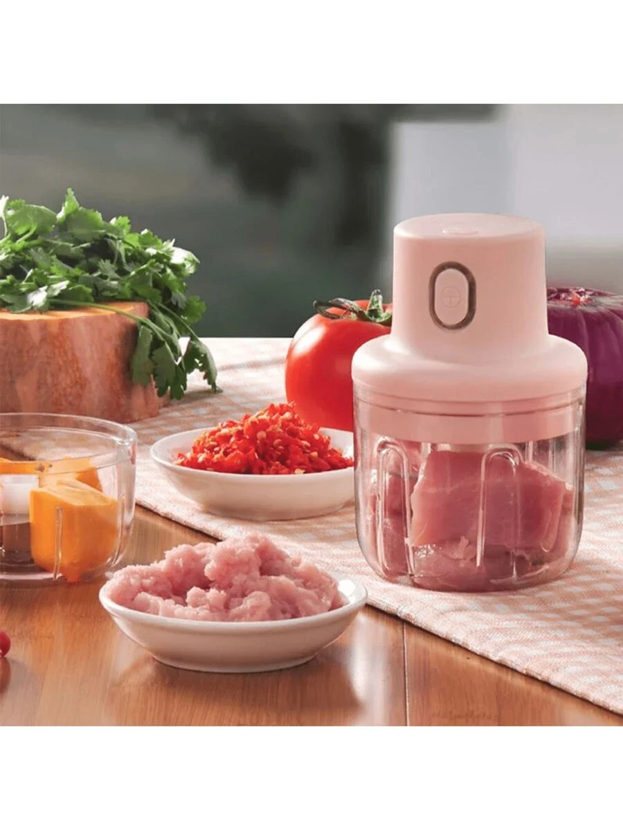 1Pc Electric Garlic Pounder Family Outdoor Party Mixer Three-Blade Mixing Is Safe, Stable And Fast Convenient And Quick To Clean, Easy To Carry Outdoor Appliances, Takes Up Little Space Suitable For Mixing Garlic, Peppers, Vegetables, Etc.