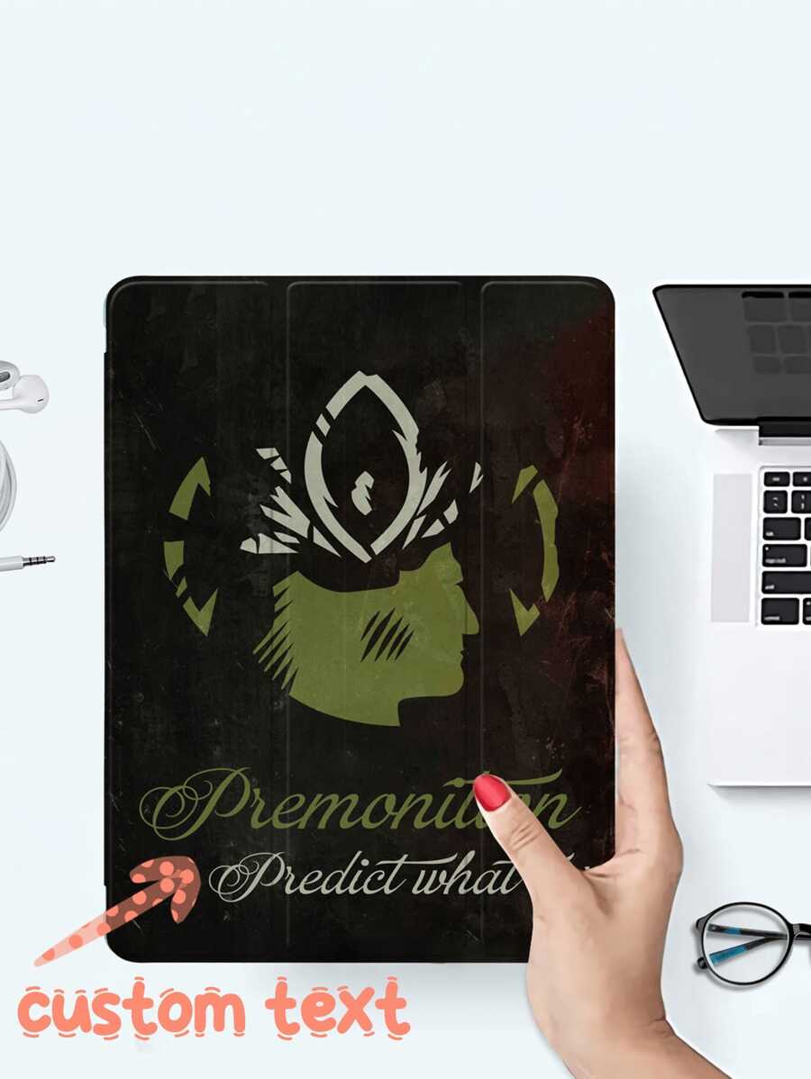 1pc Customized IPad Protective Case With Sacred Element Text Design, Blending Yellow Green Tones, Expressing The Elegant And Mysterious Style Of Holy Divinity