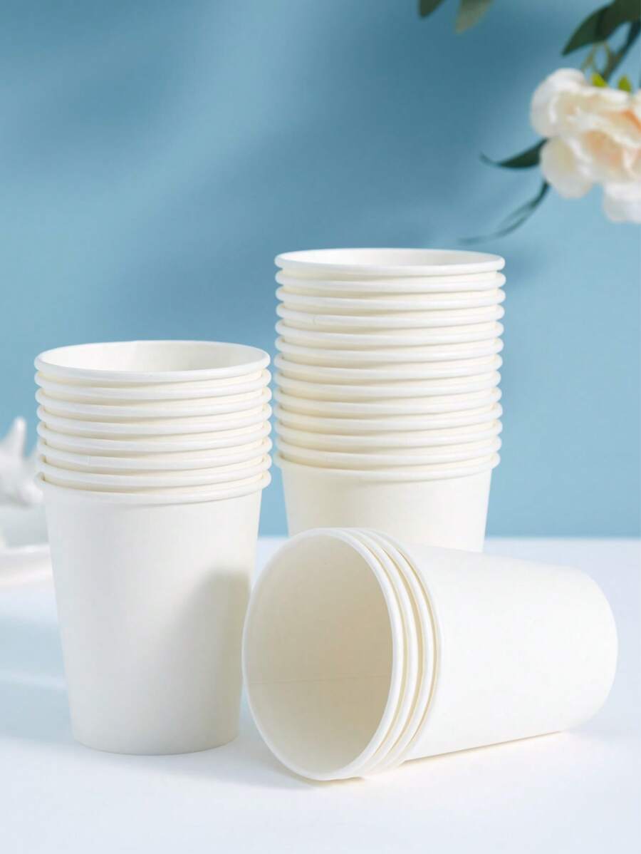 10pcs/25pcs Disposable White Paper Cups, Suitable For Cold Drinks, Coffee, Birthday Parties, Family Gatherings, Picnics, Party Decorations