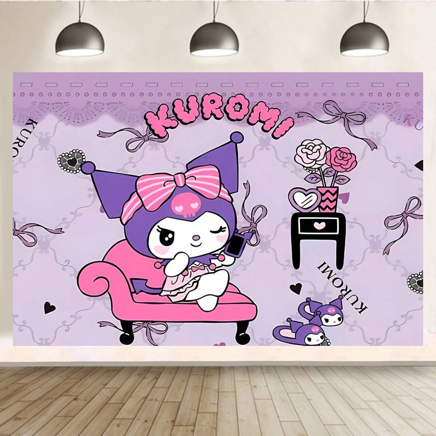 Sanrio 1 Pezzo Di Sfondo Decorativo Per Festa Di Compleanno A Tema cartoni animati Kuromi Viola Di Sanrio, Decorazioni Per Doccia, Decorazioni Per Camera Da Letto, Telo Da Parete, Sfondi Fotografici, Dimensioni 210 x 150 x 100 cm / 100 x 75 cm