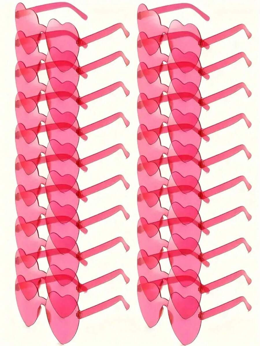 10pcs Heart Shaped Frameless Fashion Plastic Glasses, Suitable For Weddings, Parties, Valentine's Day, Photography Props, Unisex Decorative Eyewear For Holidays, Anniversaries, General Use - Fashionable Frameless Party Glasses, Suitable For Ladies, Red, Pink And Rose Red