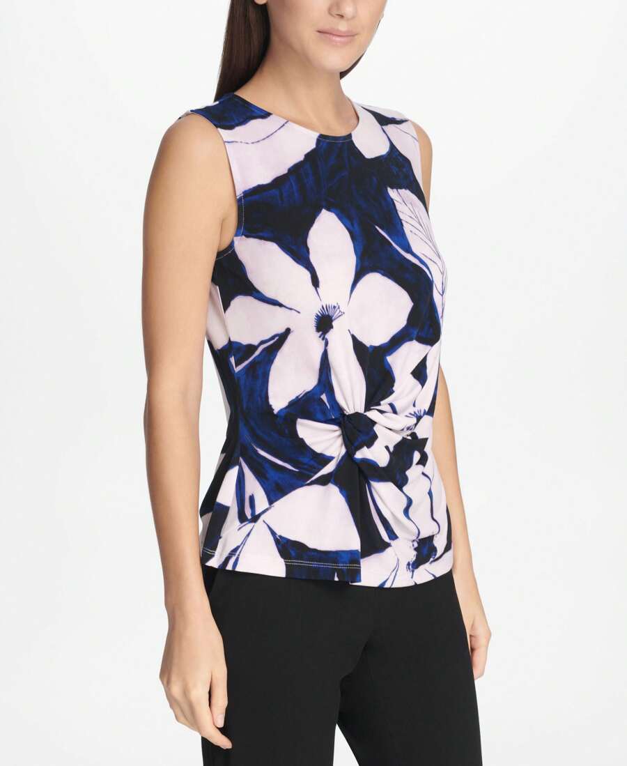 DKNY Sleeveless Floral Side Knot Top