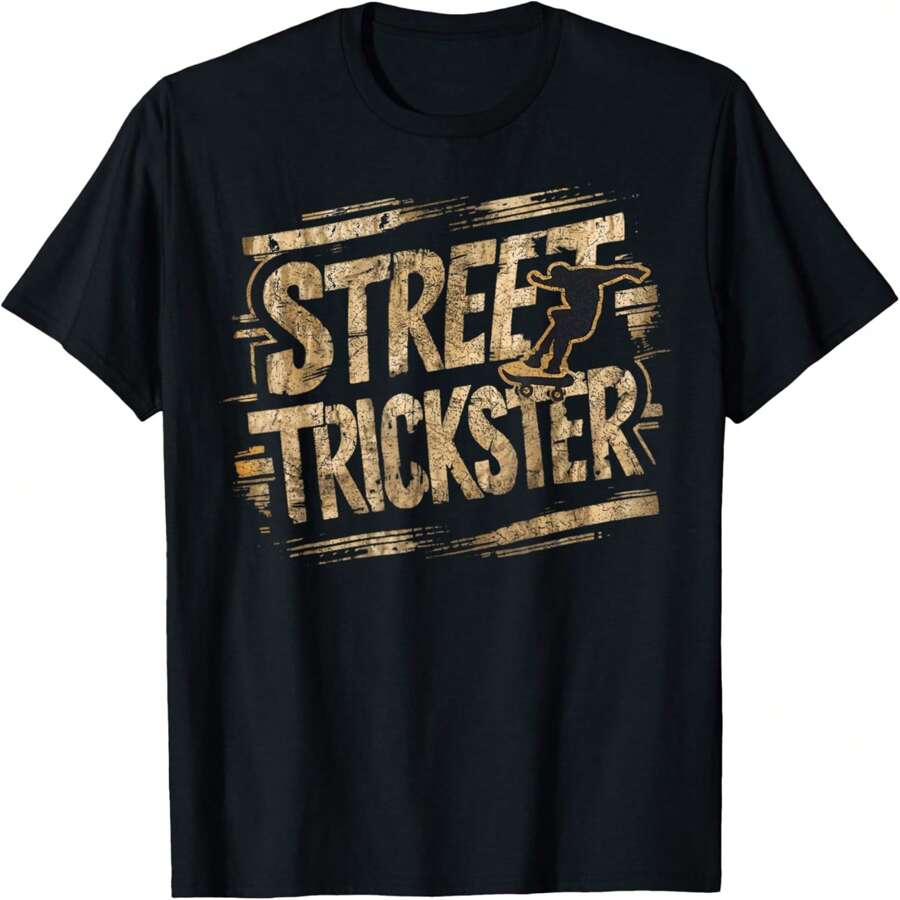 Skateboard Tricks Street Trickster Retro Graffiti Skateboard T-Shirt.