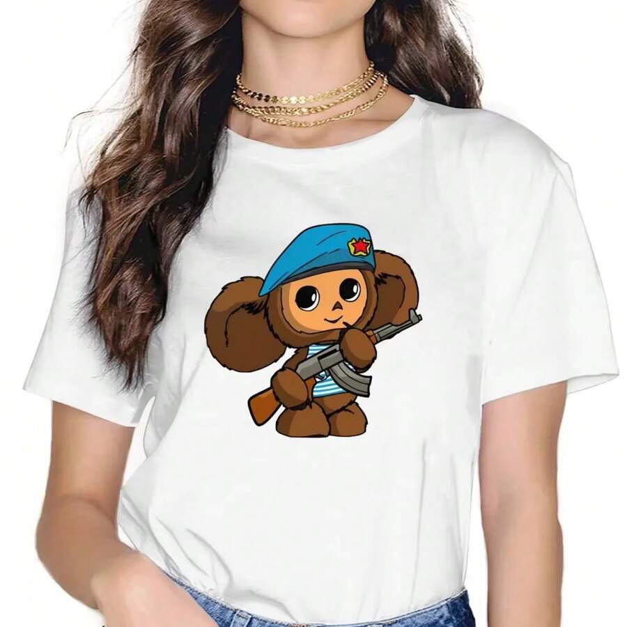 Cheburashka Cute Soviet Russian Cartoon Cool T Shirt Harajuku Grunge Women's Tshirt O-Neck
