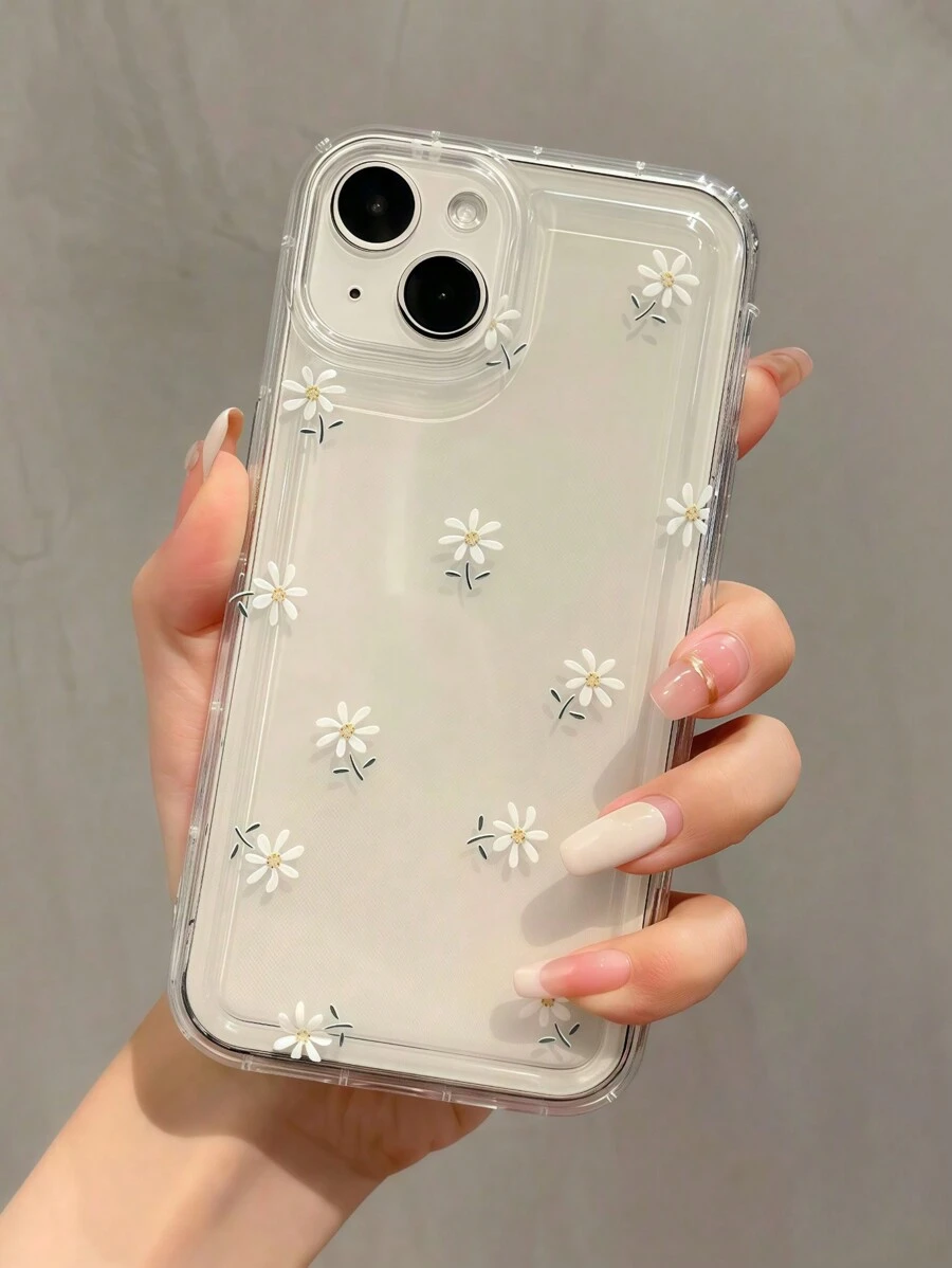 Flower 1pc Air Cushion White Daisy Design Shockproof TPU Phone Case Compatible With Iphone 16,15,14,13,12,11 Pro Max, Series