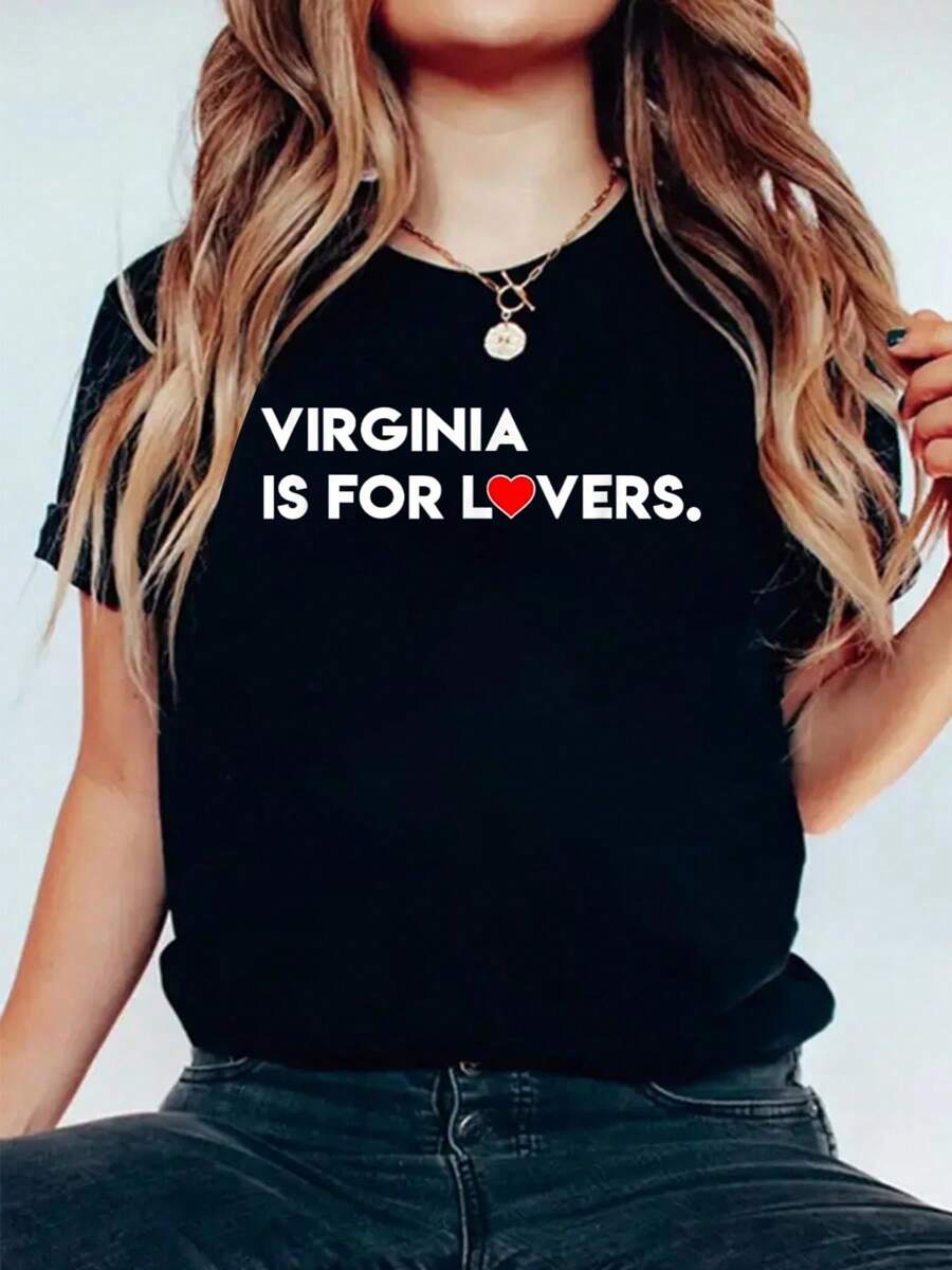 Virginia Is For The Lovers Funny Cool For Men Women T-Shirt Casual Printed 100% Cotton Women T Shirt, Summer Tshirts Short Sleeve Graphic Tee Women Tops