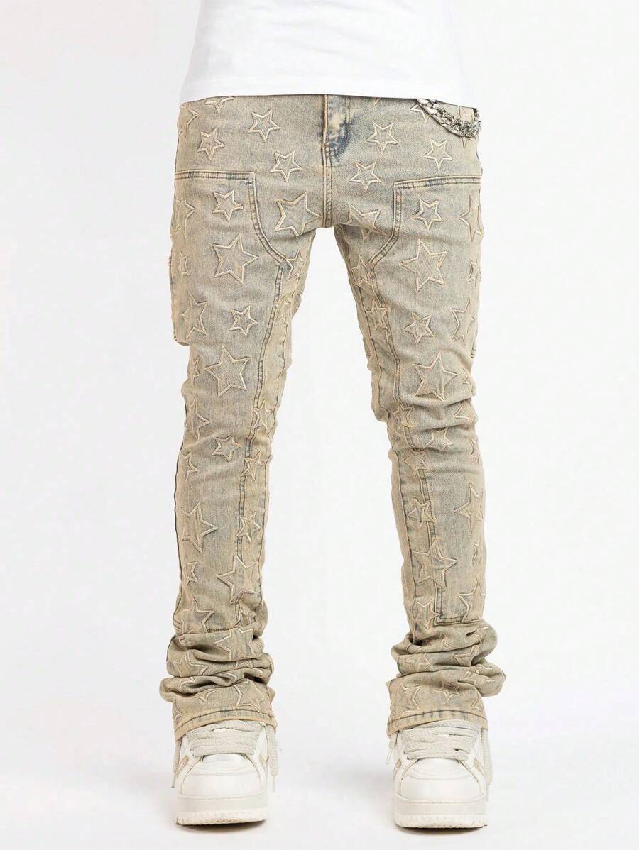 Jeans rectos informales con bolsillos para hombre
