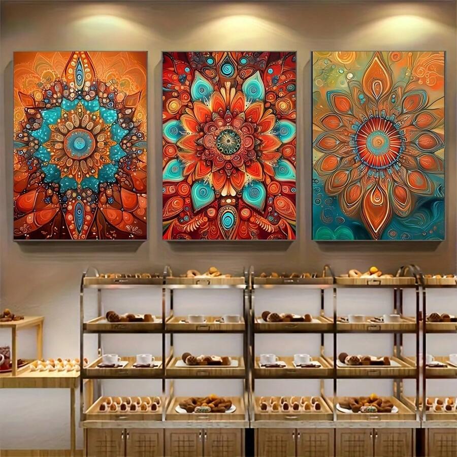 Set de 3 lienzos de arte floral bohemio - Impresiones botánicas abstractas, perfectas para la decoración del dormitorio, sala de estar y oficina en el hogar