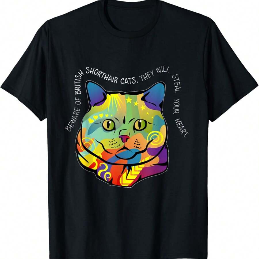 British Shorthair Cat Artwork Painting T-Shirt