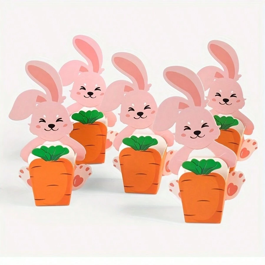 10 sets Boîte-cadeau rose en forme de lapin câlinant une carotte, boîte d'emballage rose mignon de lapin debout pour bonbons, décorations pour Pâques/fête d'anniversaire