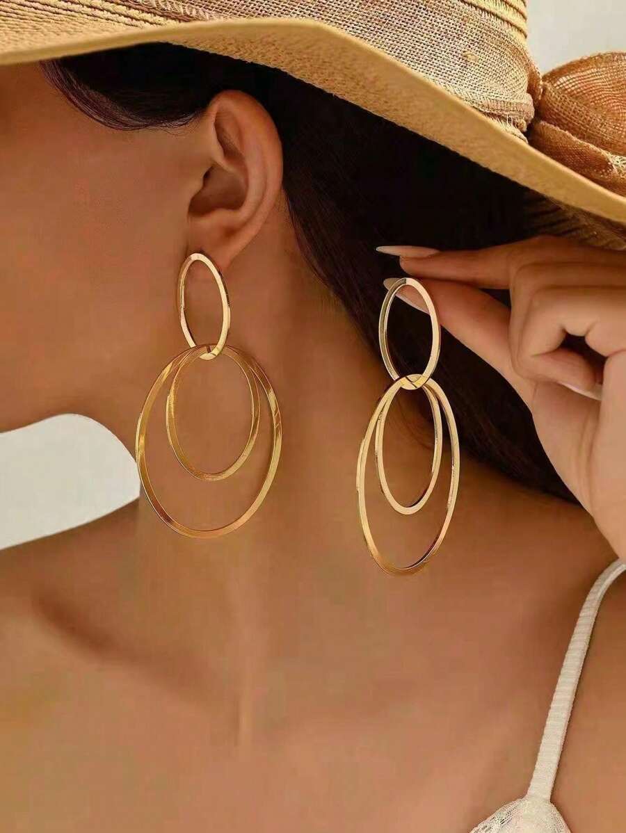 1 Pair Minimalist Metal Hoop Earrings, Suitable For Women For Daily Wear And Vacation Occasions