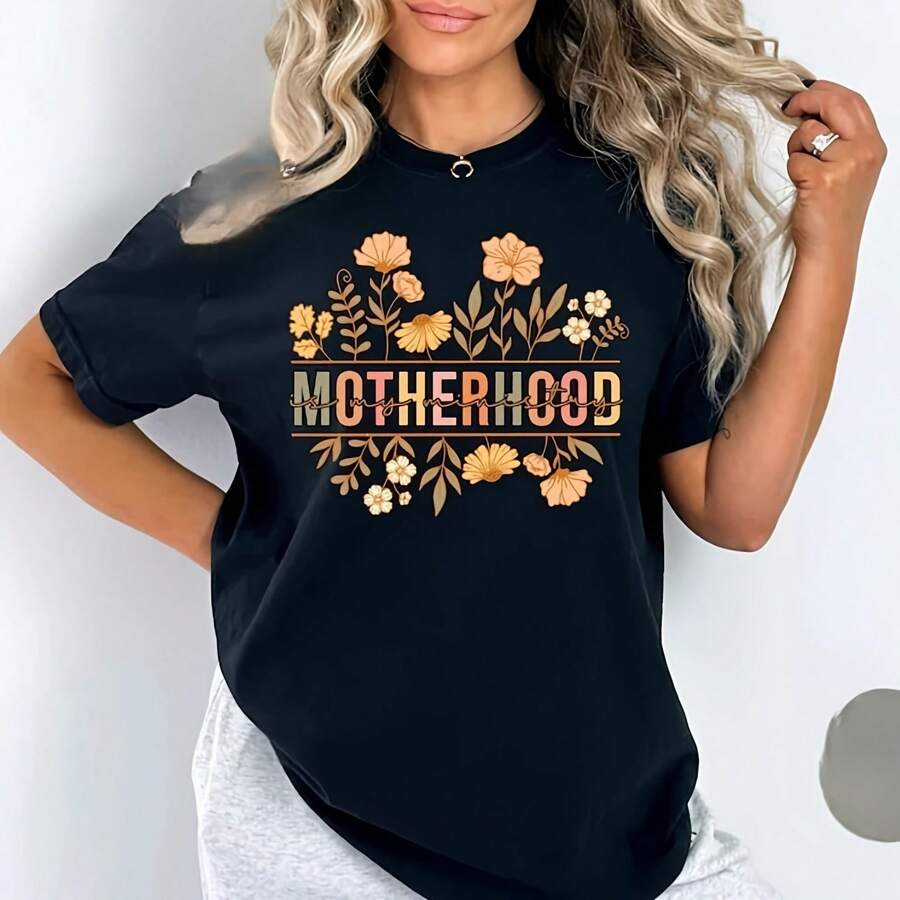 Floral Motherhood Is My Ministry Cotton T-Shirt Wildflower Graphic Mama Tee Cistian Religious Tee Cool Mom Casual Streetwear