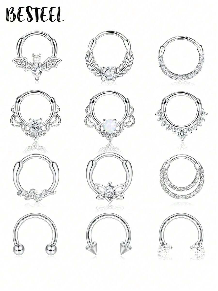 BESTEEL 1 buc inele septum 16G cercei Daith inele nas inel oțel inoxidabil CZ opal cartilaj Helix cercei tragus septum clicker piercing bijuterii