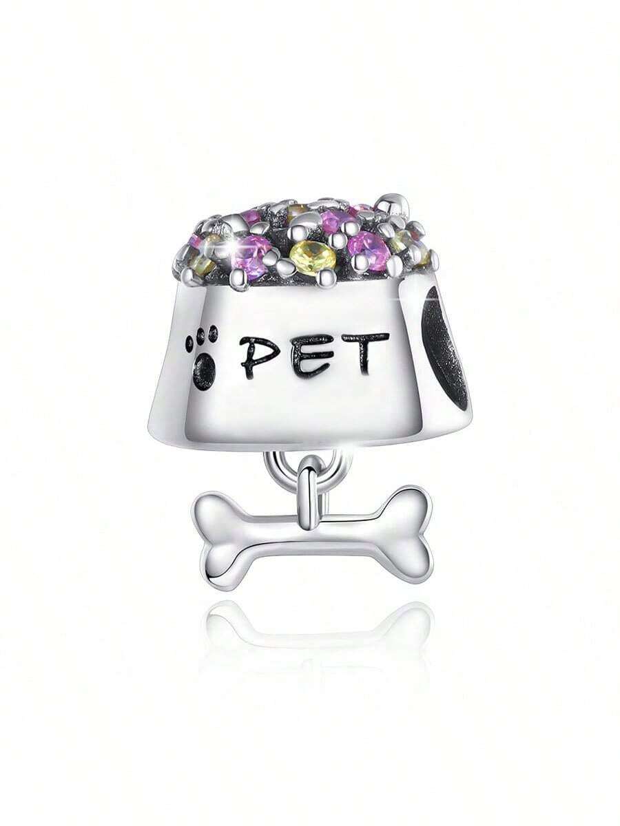 PARCOM Silver Plated Pet Paw Print & Bone Pendant, Cute & Suitable For DIY Bracelets, Necklaces, Fine Gift For Girls