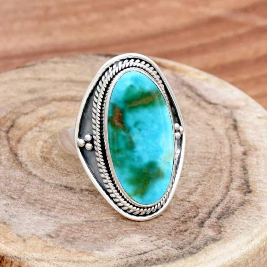 Vintage Spoon Ring - Fashionable Silver Plating With Vibrant Turquoise Inlay - Intricate Retro Floral Carving For Unisex Style - Perfect Accessory For Daily Wear Or Glamorous Parties