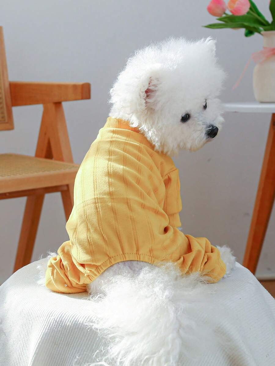 PETCIRCLE 1pc Pet Clothes For Small Dogs & Cats, Cute & Stylish Outfit For Puppy/Kitten, Solid Color Comfortable Warm Indoor Wear, Yellow