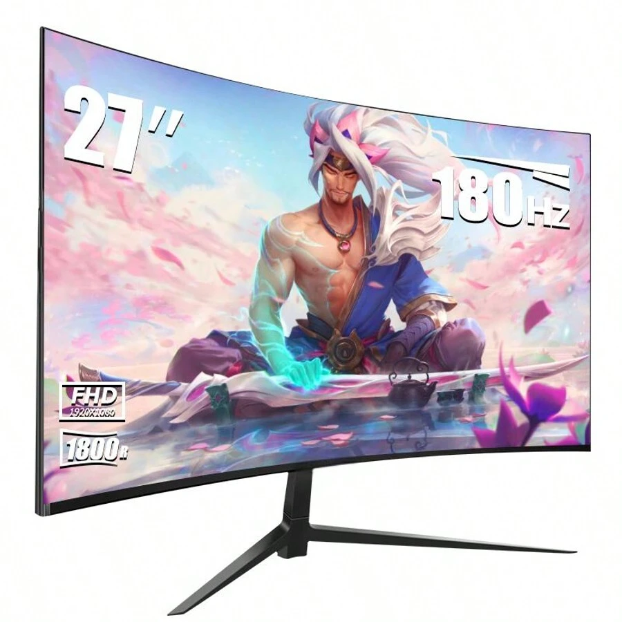 27 Inch 1K 180HZ 1080p Curved Gaming Monitor - VA 1800R Curved Monitor, 1ms MPRT, FreeSync & G-Sync, 122% SRGB, DP/HDTV, VESA, HDR10 For Gaming Home Office Business PC Monitor.Available In Multiple Sizes: 32 Inches, 34 Inches, And 24.5 Inches.