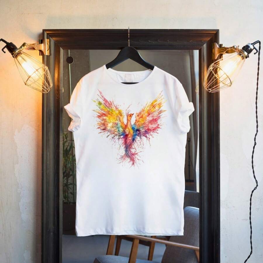 Colorful Phoenix Shirt Rising From The Ashes T-Shirt Unique Gift Idea For Fantasy Lovers T Shirt Cotton 100 S, M, L, XL - 5XL