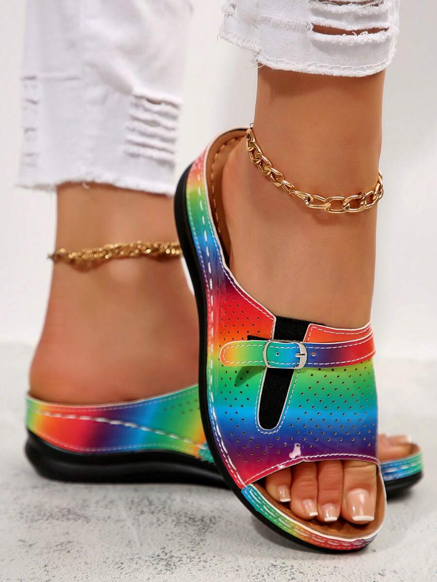 Women's Summer Flat Slip-On Beach Sandals, Outdoor Matching Casual Slippers, Plus Size Flat Sandals