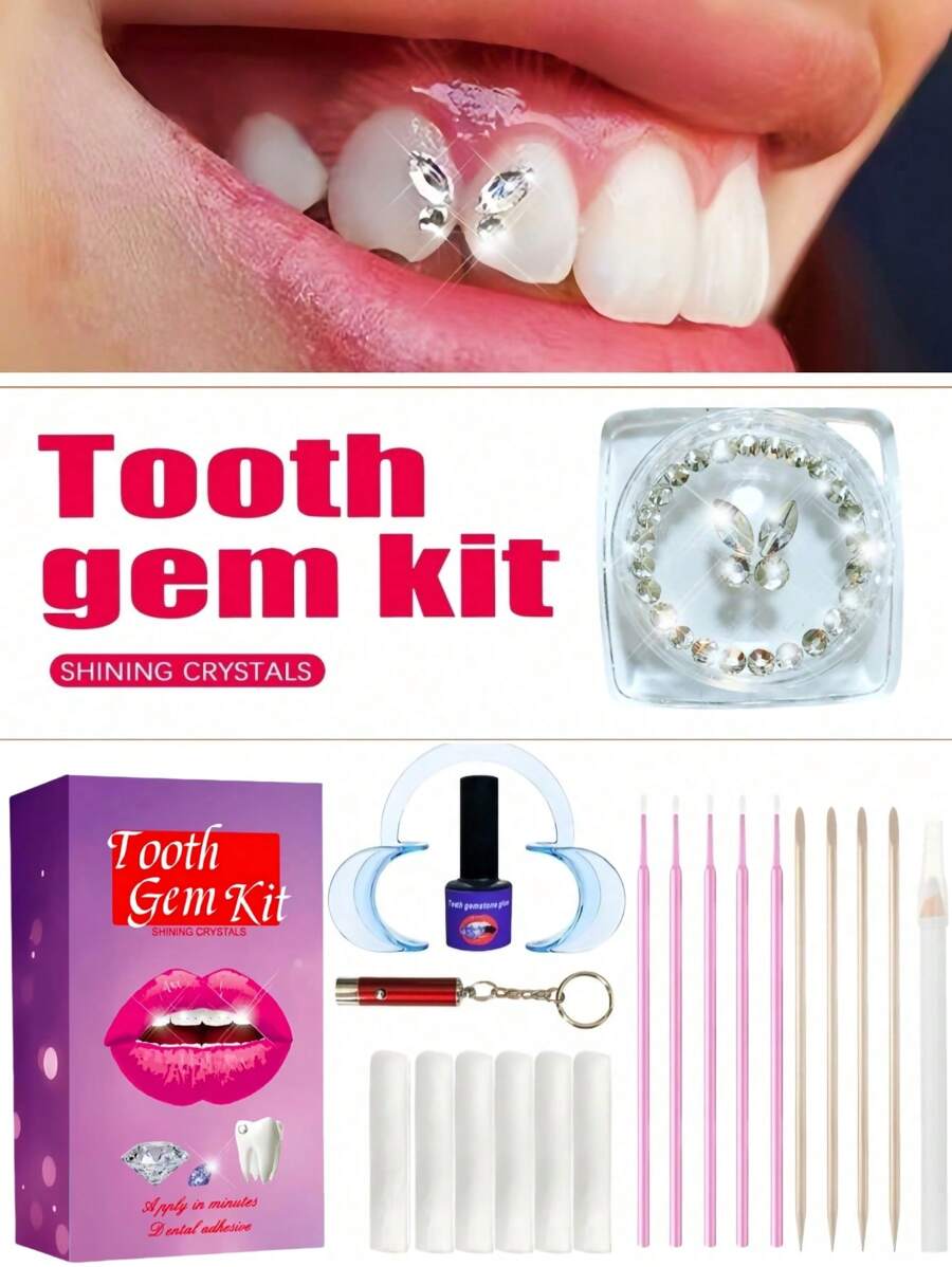 220pcs Self-Adhesive Super Shiny Tooth Gems DIY Jewelry Set With Tools, Removable & Reusable Butterfly Tooth Decor, Crystal White Rhinestone Round & Asymmetric Shape, Fashion Sparkling Tooth Sticker For Y2K, Party, Halloween, Sturdy & Reliable, Comes With Glue