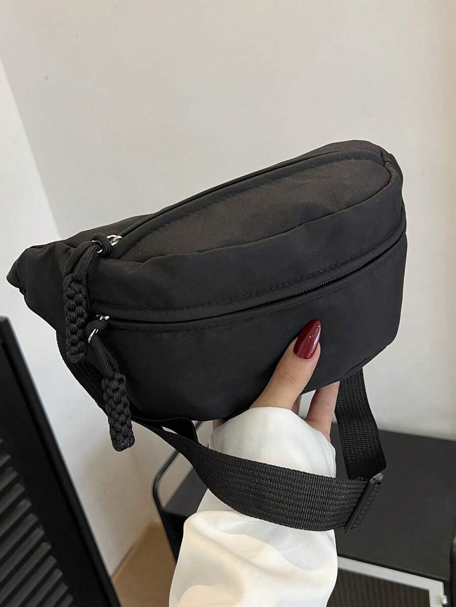 Bolsa de Peito Feminina Casual Esportiva Simples de Cor Sólida em Náilon para Viagem