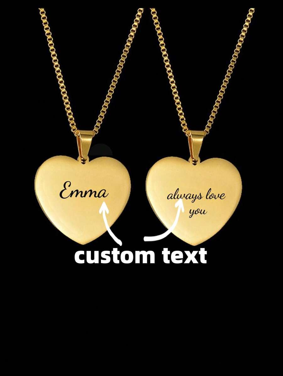 Colar com Pingente em Forma de Coração de Aço Inoxidável com Gravação de Texto Personalizado. Joia de Amor, Presente da Mãe para Homens, Mulheres e Casais, Dourado, Elegante, Colorido, Vintage, Simples, Unissex, Casual, Fofo, Personalizado, Único, Presente Ideal para Ele, Presente Ideal para Ela, Ela, Namorado, Namorada, Pai, Mãe, Família, Amigos, para Aniversários, para Formatura, para Baile de Formatura, para Festa, Joia
