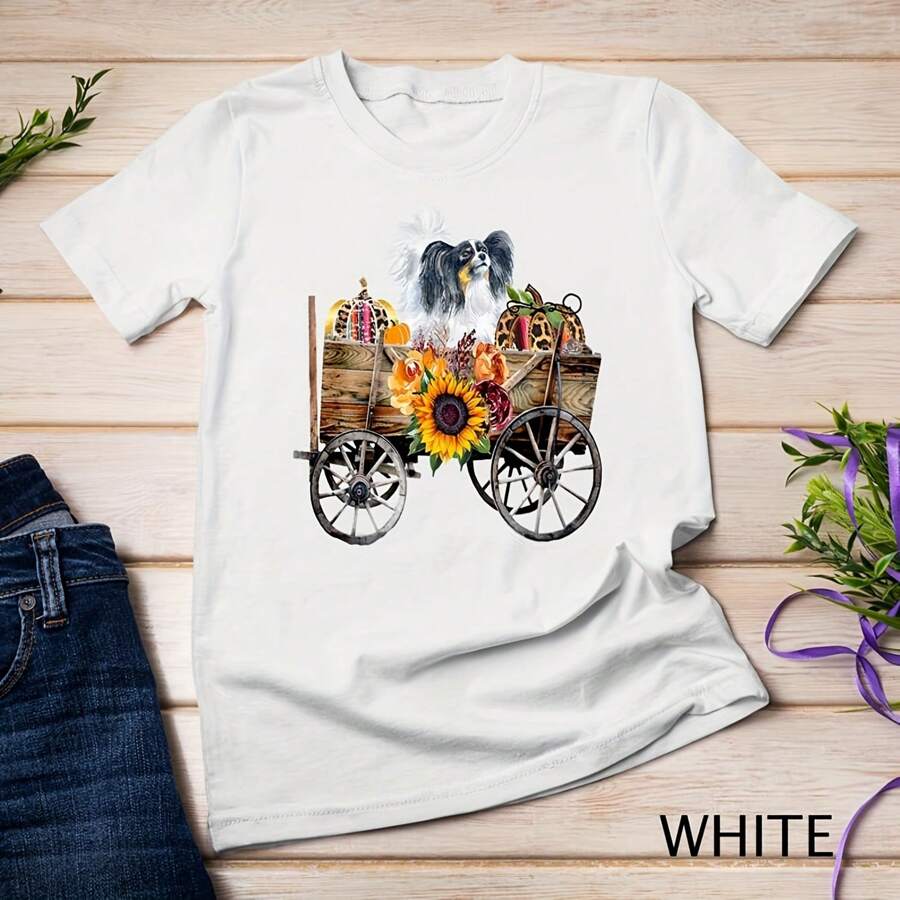Papillon Gifts Clothing Papillon Dog In Country Wagon T-Shirt