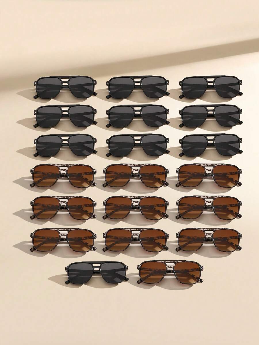 1pc/20pcs Women Plastic Pilot Frame Advanced Sense Unique Double Beam Design Tortoiseshell Frame Vintage Classic Elegant Shades Basics Fall Winter Shades Basics Fashion Eyeglasses Combination For Western Party Driving Travel Beach Shopping Suitable For All Face Shapes Accessories