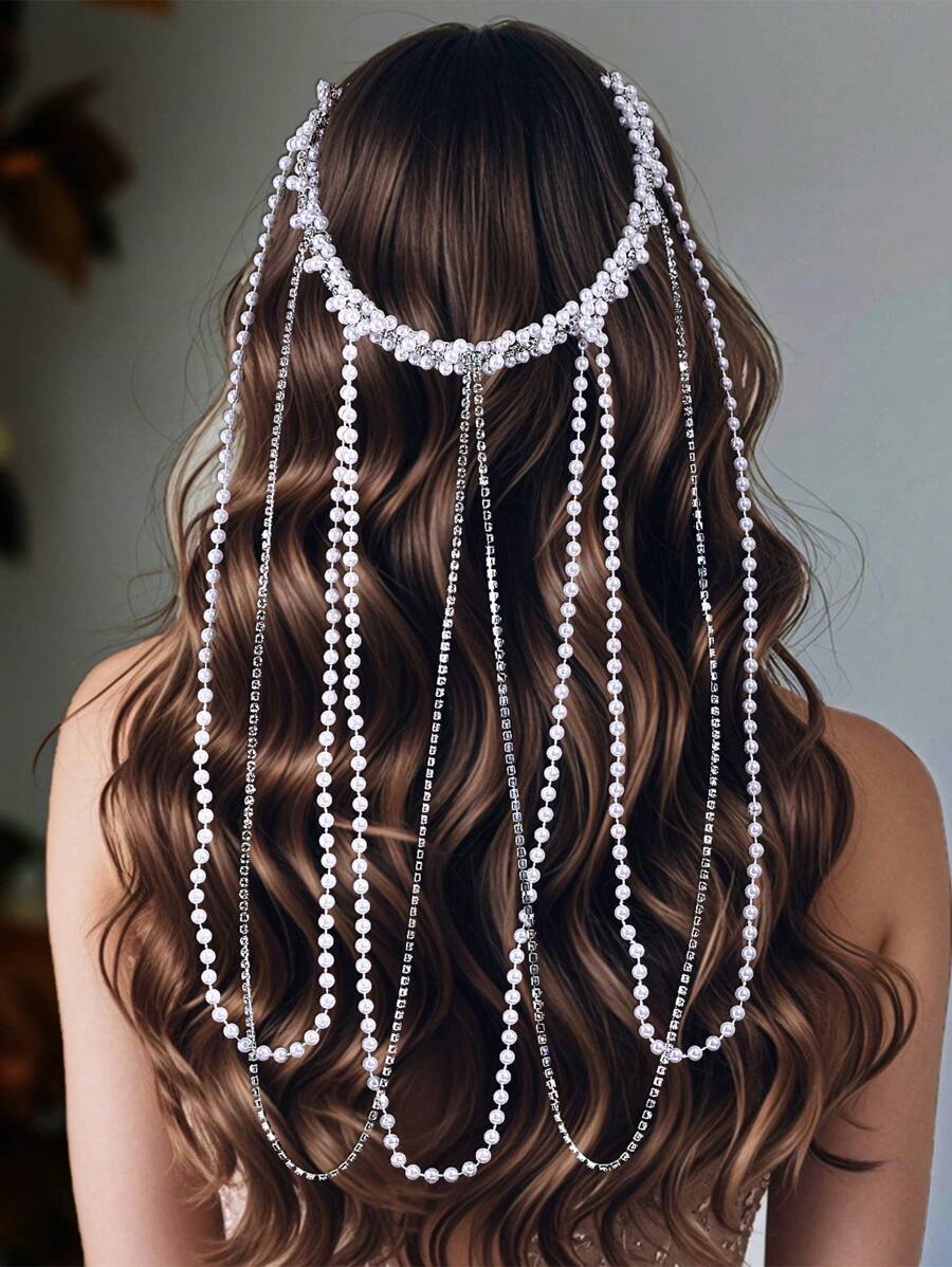 1 Stücke weißer Perlen Quasten Haarreif, einfaches Design multifunktionale Frau Haarschmuck HP800-S, Haarkette, Haaraccessoire Schmuck