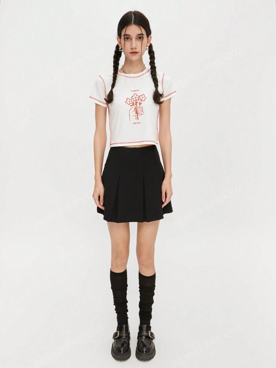 MOUSSY T-shirt court à manches courtes SLY avec motif floral créatif, doux et épicé 038GSZ90-5950