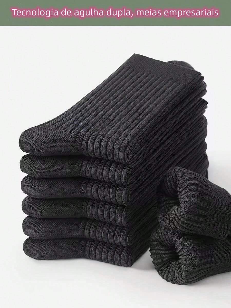 Kit 6 pares de meias de algodão desportivo para homem de alta qualidade com agulha dupla e comprimento longo Dia dos Pais