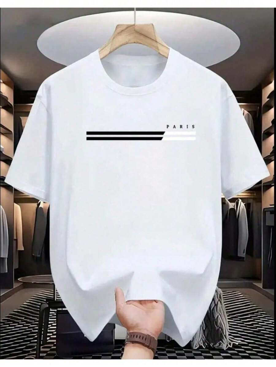 Men's Casual Summer Short Sleeve T-Shirt With PARIS 01 Letter Print