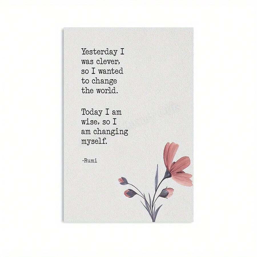 1pc, Unframed Inspirational Rumi Quotes Canvas Wall Art With Flowers Illustration For Home, Office, Dorm Decor - Spiritual Gift, Indoor Use, Wall Decor, 2D, Great For Room Decor, Poster Decor