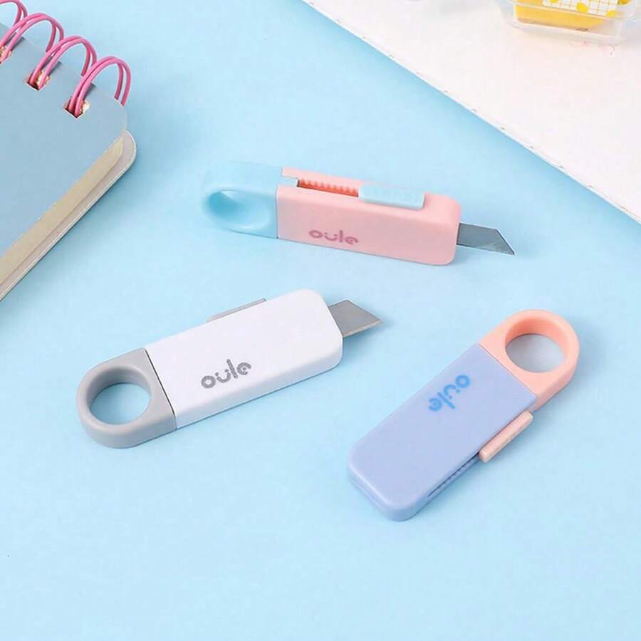 1-3 piezas Mini cortador retráctil, cúter de utilidad, abrecartas, abre paquetes, abre cajas, pequeño llavero, abre paquetes, sobres, útiles escolares